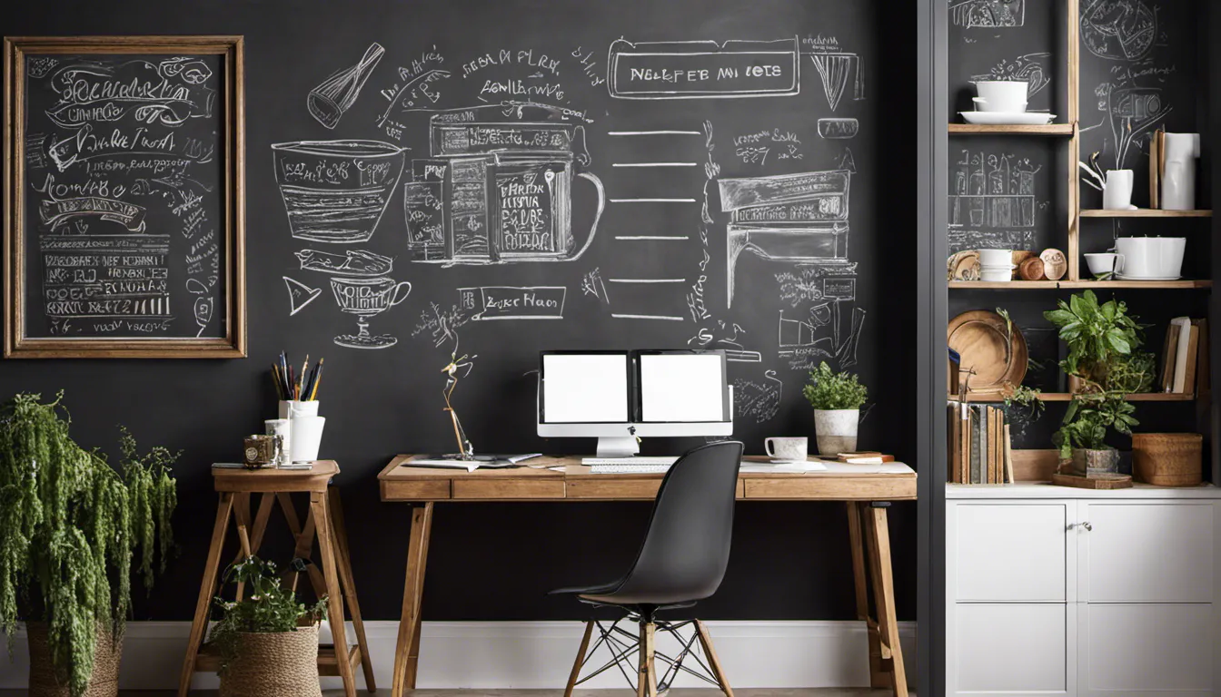 Showcase a chalkboard-painted wall in a home office or kitchen, highlighting its versatility for jotting down notes, doodles, or daily menus.