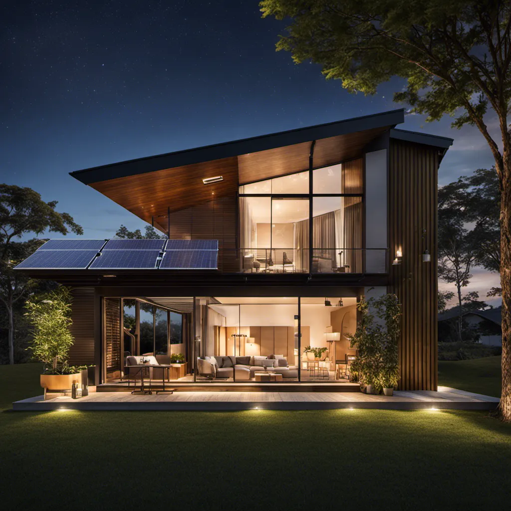 solar integrated home in night connected with battery & power grid