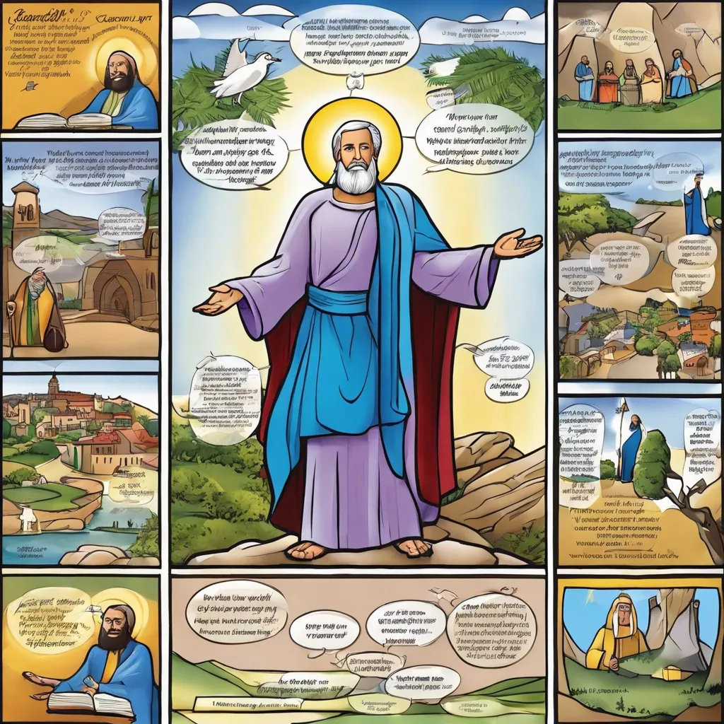 Create a comic strip demonstrating and understanding the seven gifts of the holy spirit namely " wisdom, understanding counsel, fortitude, knowledge, piety, and fear of the lord with English subtitles 