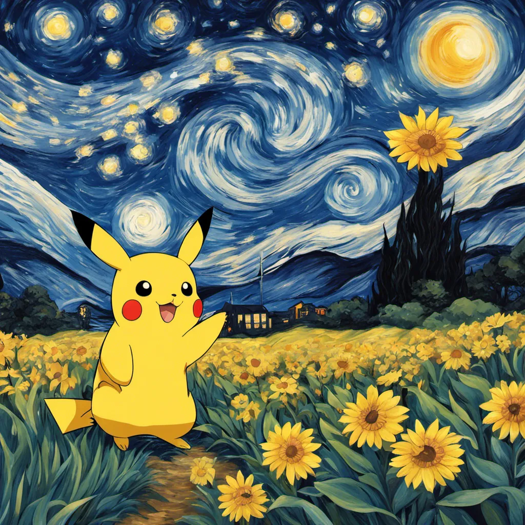 The Starry Night with Cute Pikachu by Gohuflame - AiImageGenerator.com