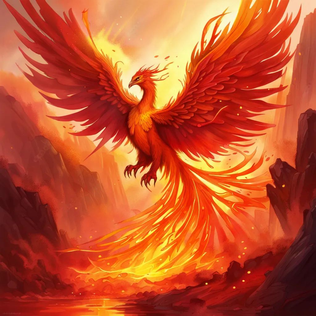 A Illustration of Phoenix Fantasy scenery Rebirth Concept art Illustration, high quality