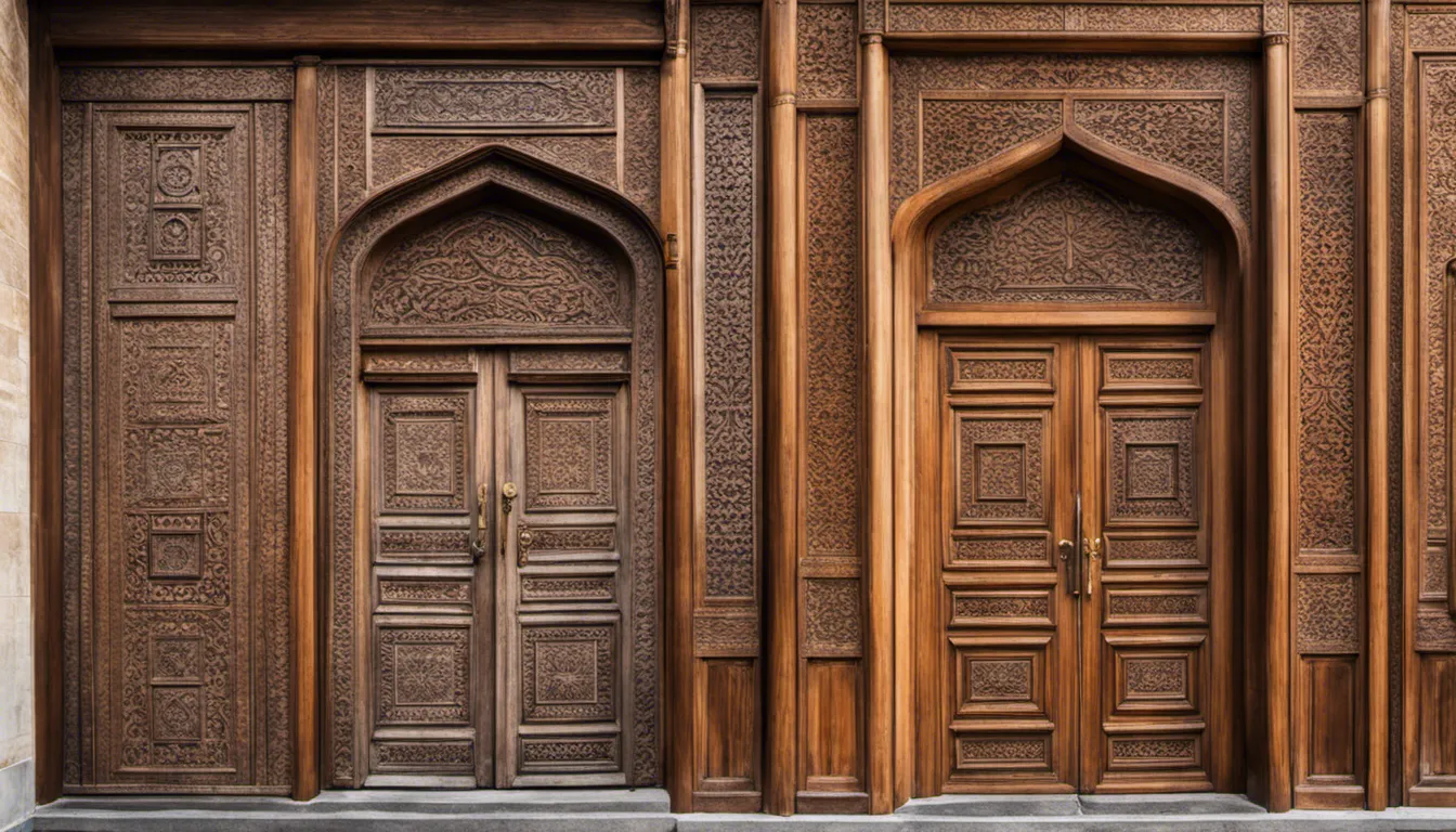 Photograph intricately carved wooden doors that boast intricate patterns and motifs, evoking a sense of grandeur and history.