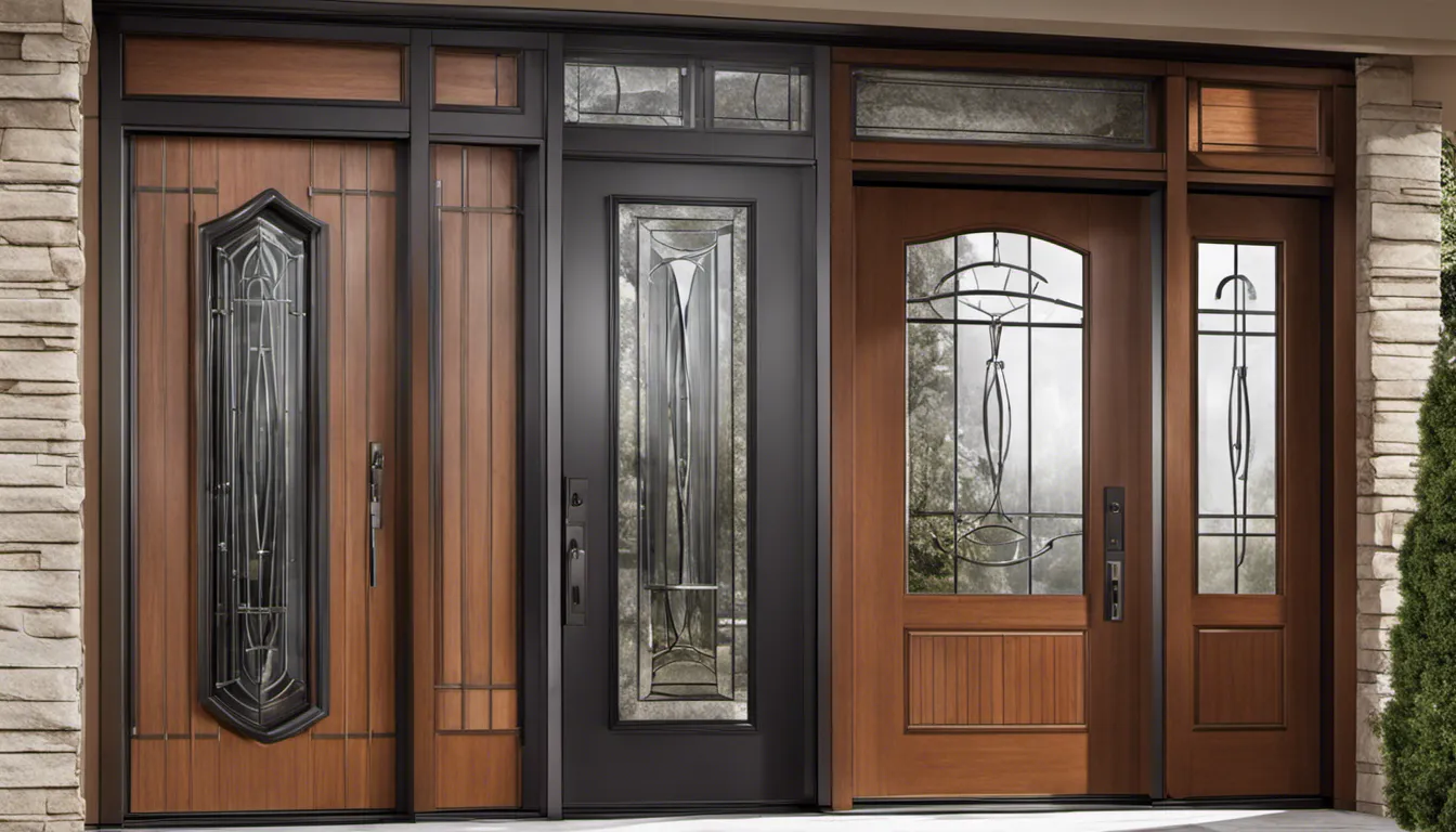 Showcase doors with a mix of materials, like combining wood, metal, and glass elements, to create a visually dynamic and unique aesthetic.