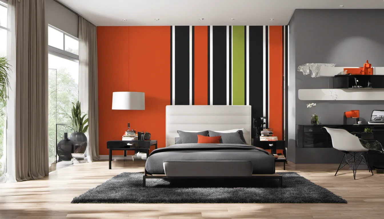 Capture a room with bold, contrasting stripes on the walls, adding a dynamic and visually striking element to the space.