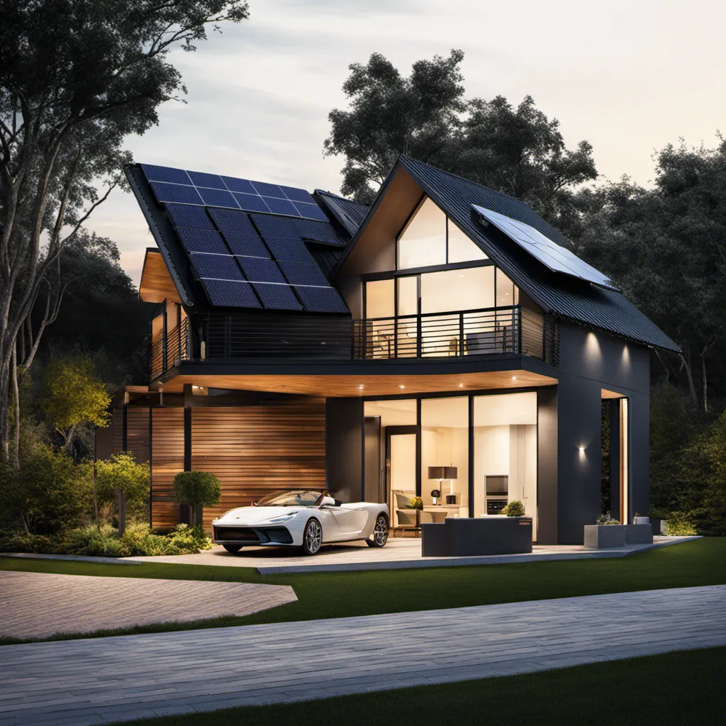 solar integrated home in night with battery