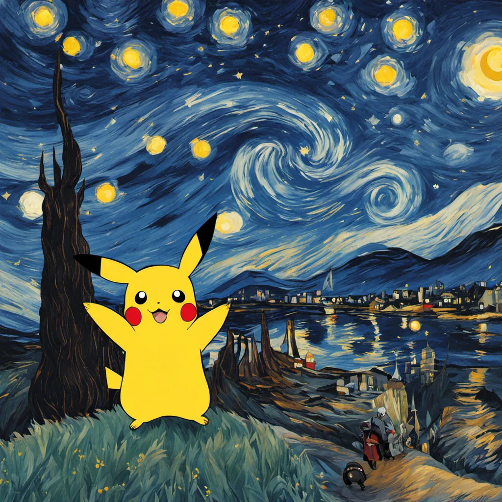 The Starry Night with Cute Pikachu by Gohuflame - AiImageGenerator.com