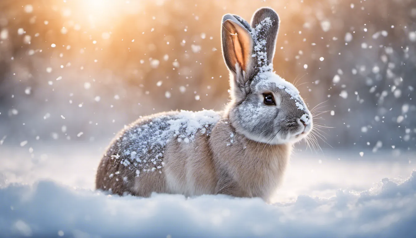 Heartwarming composition of an Easter bunny with snowflakes gently falling around it, evoking a sense of serenity and calm amidst the frozen beauty of winter. Camera settings: Full-frame DSLR, 70-200mm, f/5.6, 1/500 sec, ISO 250.