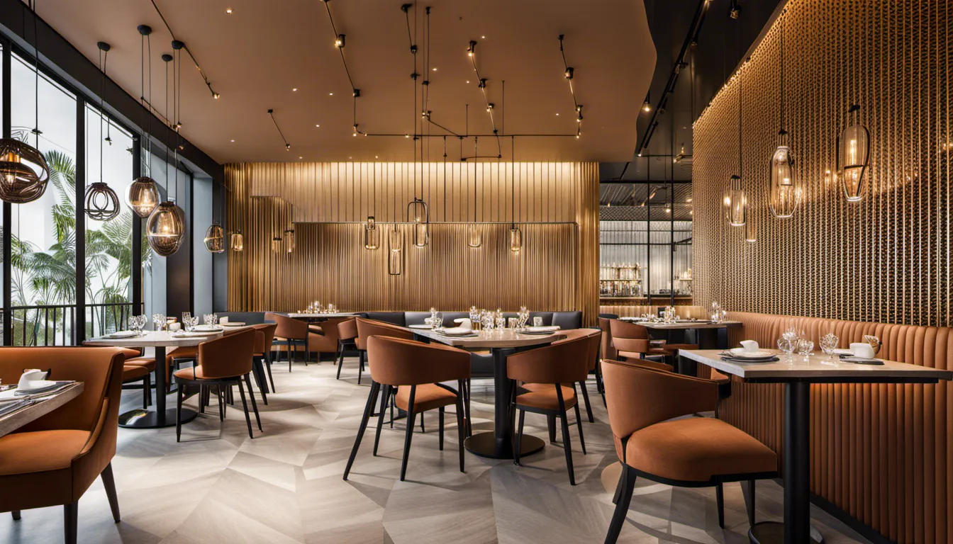 Design a restaurant interior that seamlessly blends two distinct cultural aesthetics, creating an inviting and harmonious space for diners to experience a unique culinary journey.