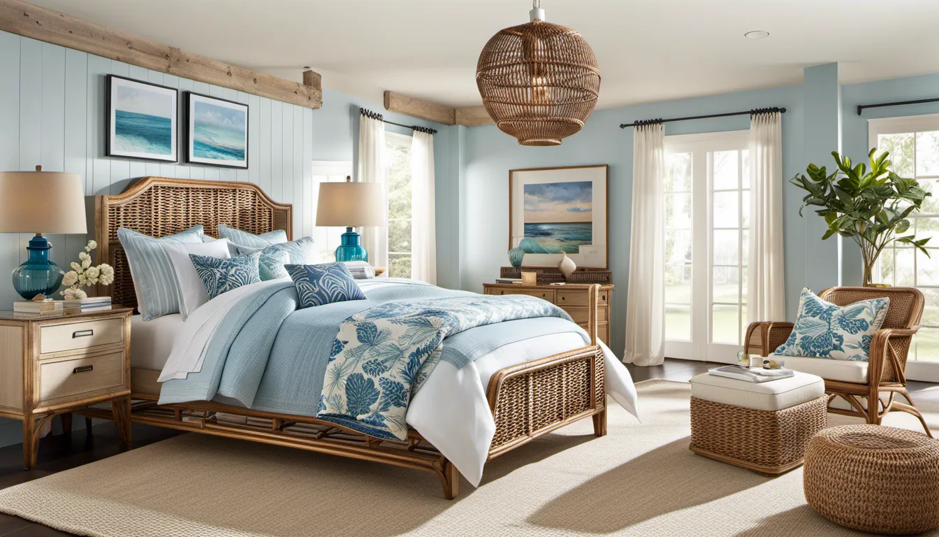 Bring the beach to your bedroom with a coastal design. Use a palette of soft blues, sandy neutrals, and whites. Incorporate natural textures like wicker, rattan, and seagrass. Hang artwork or photographs of the ocean to complete the look.