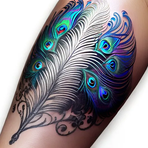 a peacock feather tattoo design black doodle print,High-resolution, Saturated, Contrasted, Top-down, 8K, Ultra-HD, Detailed, Sharp, Clear, Depth-filled, Quality, Meticulous