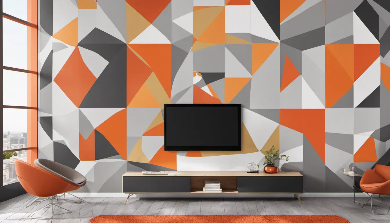 Capture the beauty of a room with a bold geometric accent wall, where different shapes and colors intersect to form an eye-catching design.
