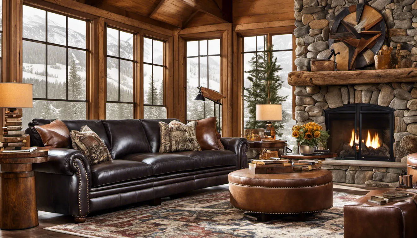 Elevate your cabin's interior with plush furnishings, rich textures, and deep colors. Think leather sofas, faux fur throws, and oversized artwork to create a luxurious mountain lodge vibe.
