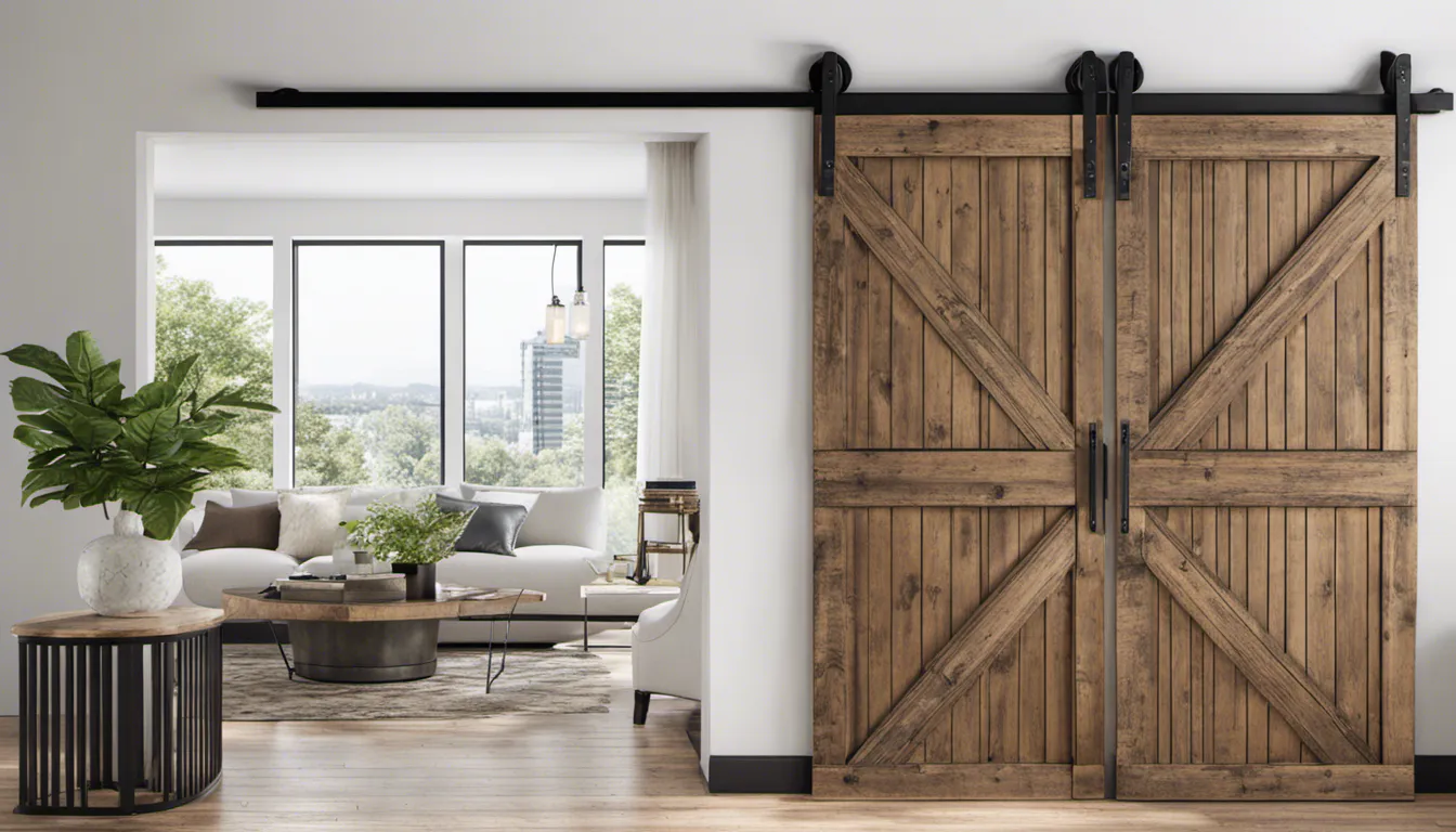 Capture the rustic charm of sliding barn doors featuring weathered wood and metal hardware, adding a touch of vintage elegance to modern spaces.