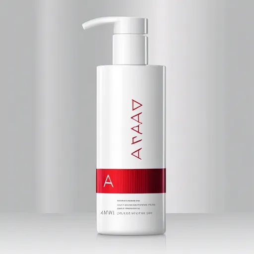 Design a modern and eye-catching cosmetics lotion bottle for 'Avata'. The bottle is made of polyethylene, featuring a blend of red and white colors. The front label has an elegant and sophisticated design with a unique and attractive font for 'Avata'. Include a brief product description and a citrus image symbolizing freshness. The back view shows a sleek label with a barcode and ingredient list. The bottle shape is stylish, contemporary, and elegant, reflecting uniqueness in the cosmetics market.