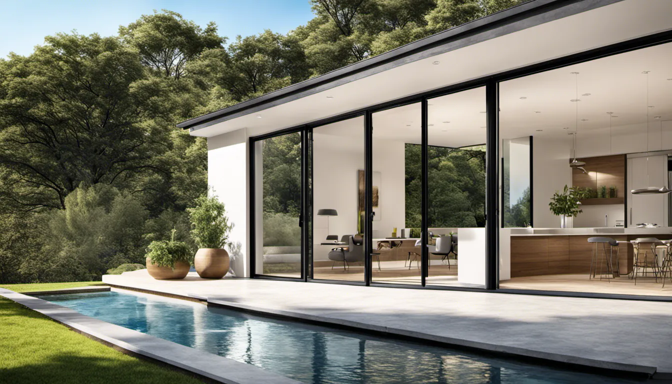 Capture bi-fold doors with large windows that frame breathtaking outdoor views, blurring the lines between interior and exterior spaces.