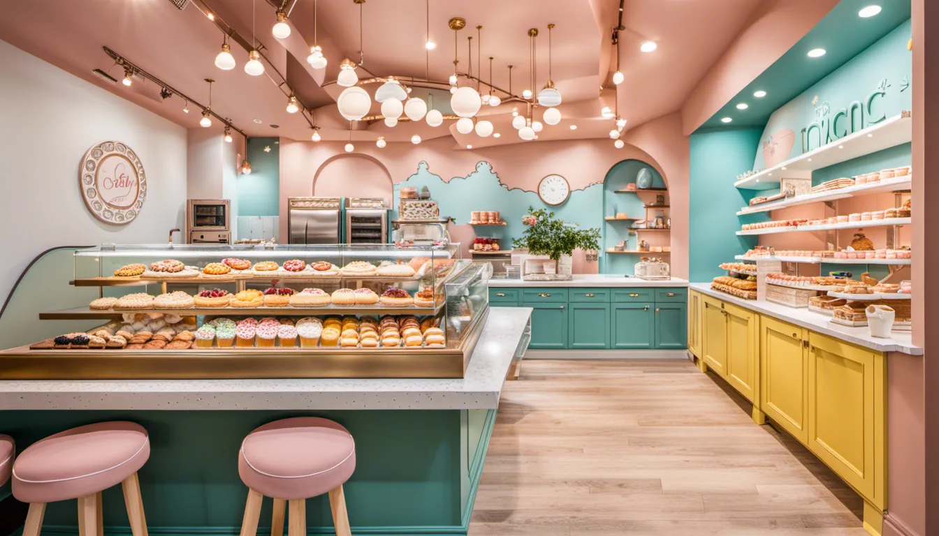 A bakery interior that feels like stepping into a storybook world. Utilize playful colors, oversized bakery-themed props, and whimsical artwork to capture the imagination and delight of customers.