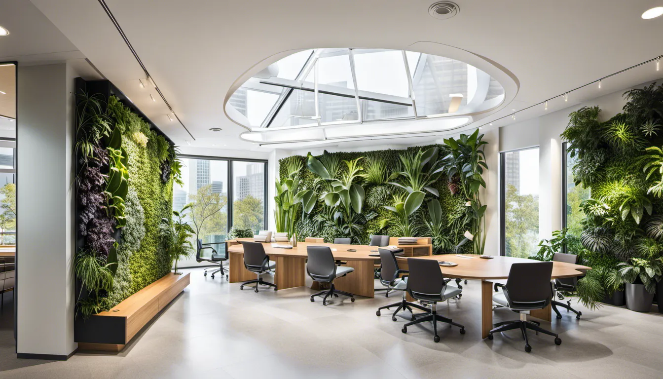 Design an office that brings the outdoors in, with biophilic elements like living walls, natural light, and indoor gardens, fostering a refreshing and productive work environment.