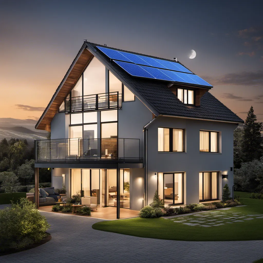 solar integrated svg home in night connected with battery & power grid