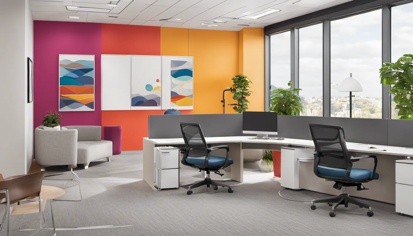 Design an office that harnesses the power of color psychology, utilizing specific hues and combinations to enhance mood, focus, and creativity among employees.