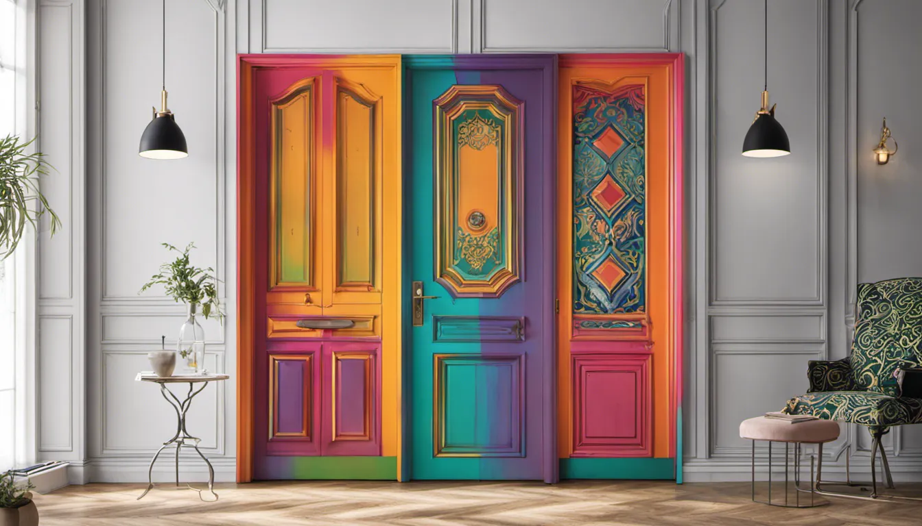 Highlight doors painted in vibrant colors or adorned with artistic patterns, injecting personality and energy into interior spaces.